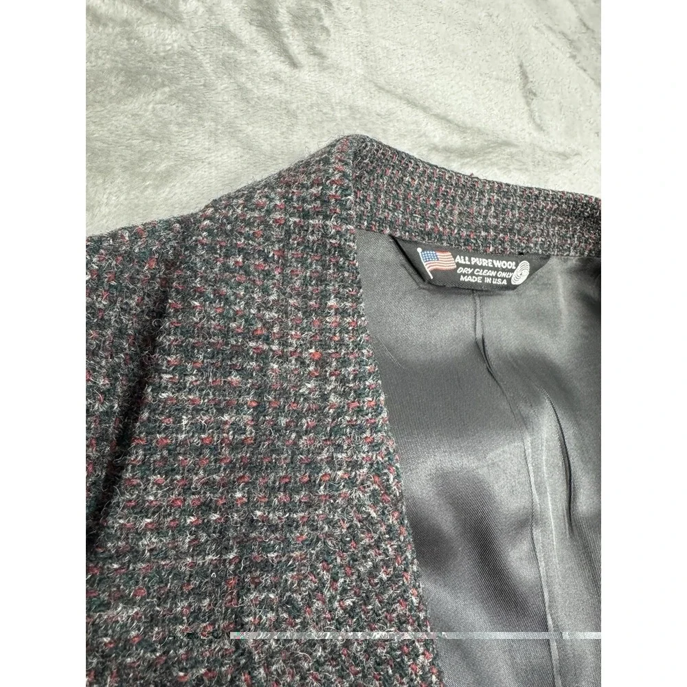 Vintage Harris Tweed Blazer Jacket Mens 42R Gray Red Wool Sport Coat Old Money